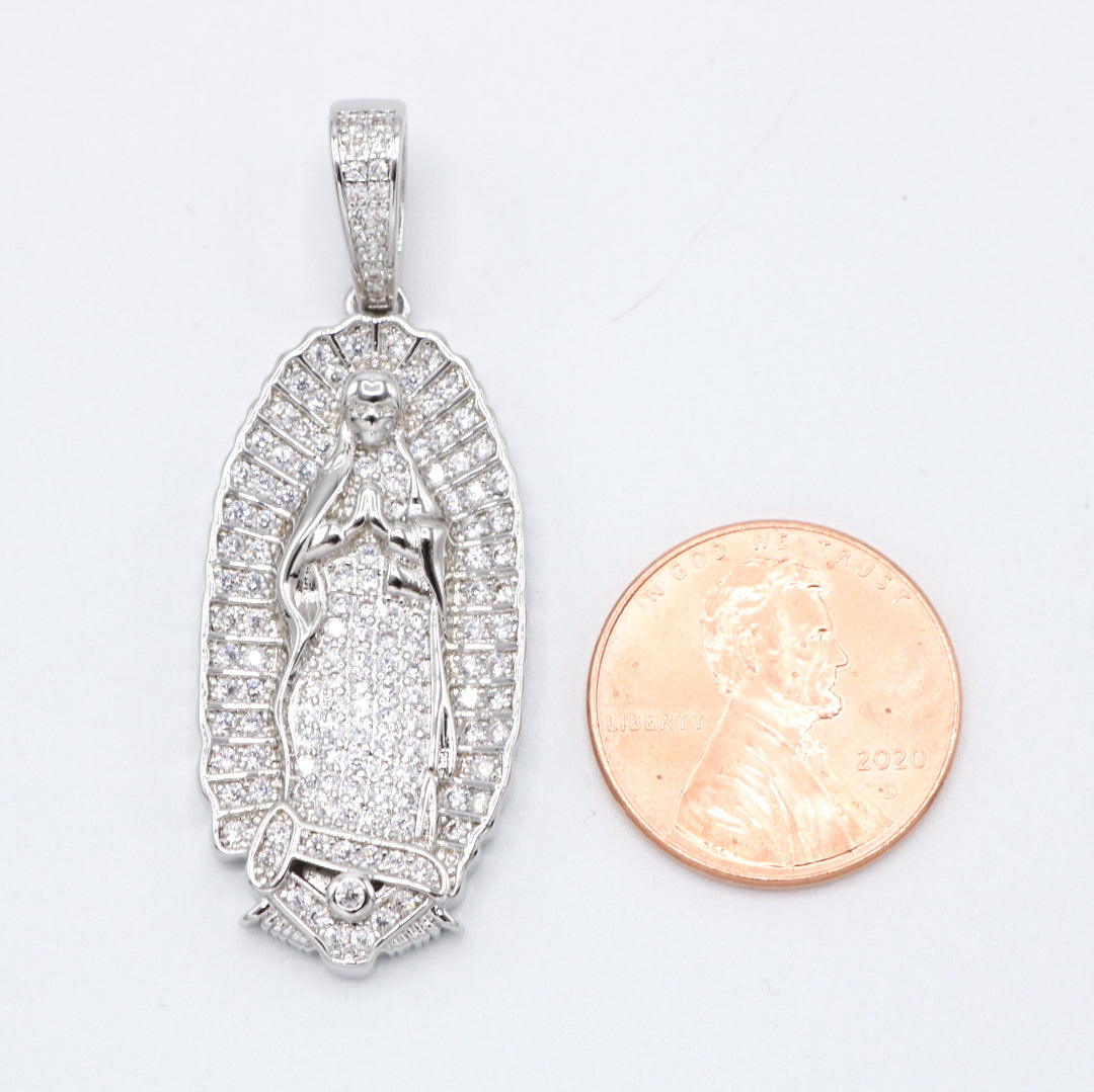Iced out Virgin Mary Pendant - White Gold