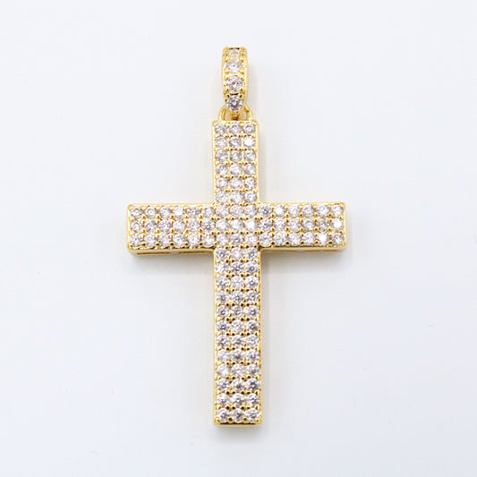 Pave Set Diamond Cross Pendant - Gold