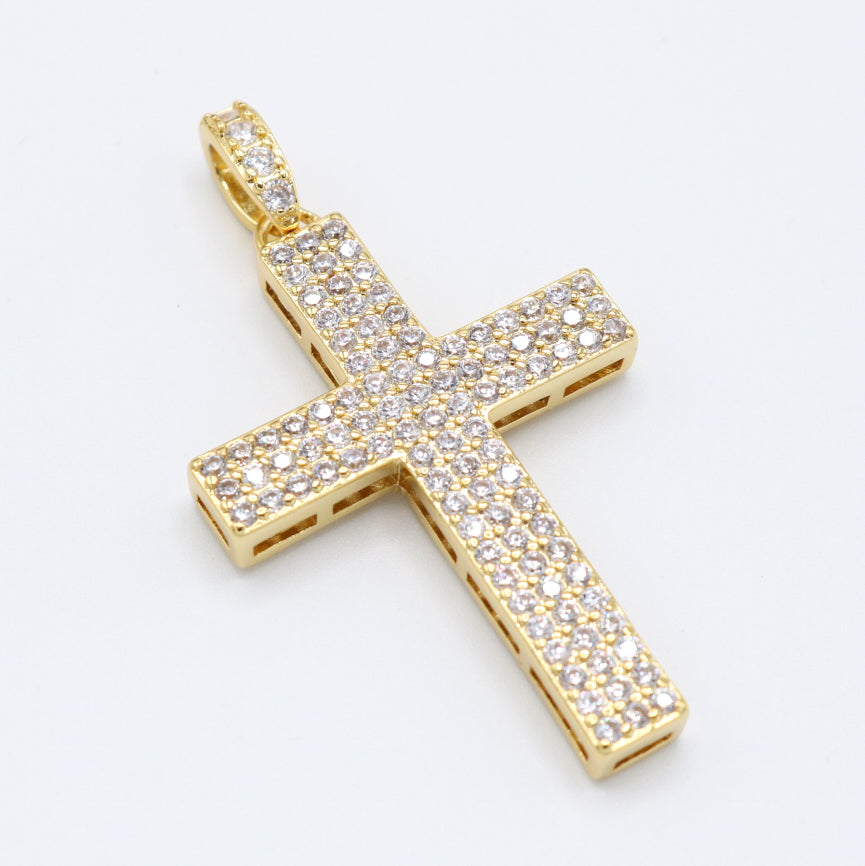 Pave Set Diamond Cross Pendant - Gold
