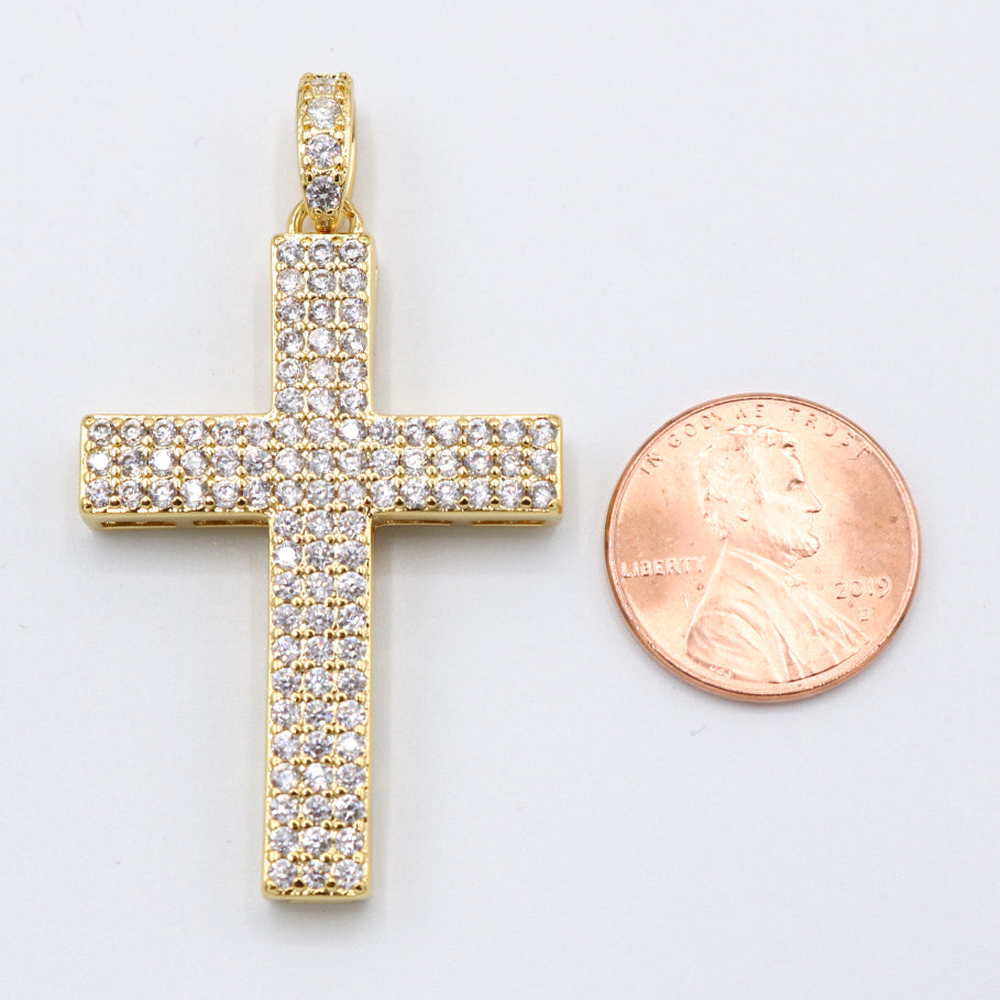 Pave Set Diamond Cross Pendant - Gold
