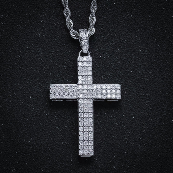 Pave Set Diamond Cross Pendant - White Gold