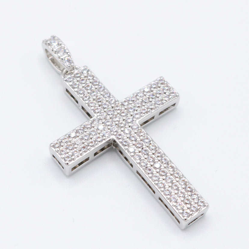 Pave Set Diamond Cross Pendant - White Gold