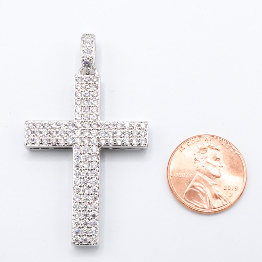 Pave Set Diamond Cross Pendant - White Gold