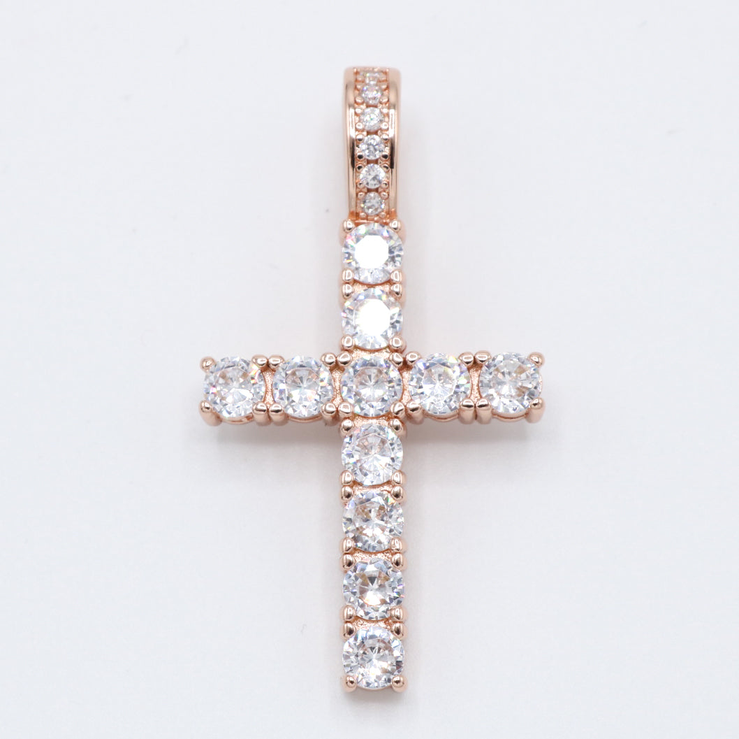 Small Diamond Cross Pendant - Rose Gold