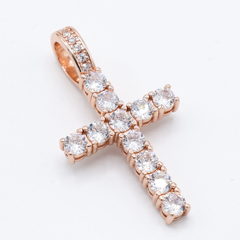 Small Diamond Cross Pendant - Rose Gold