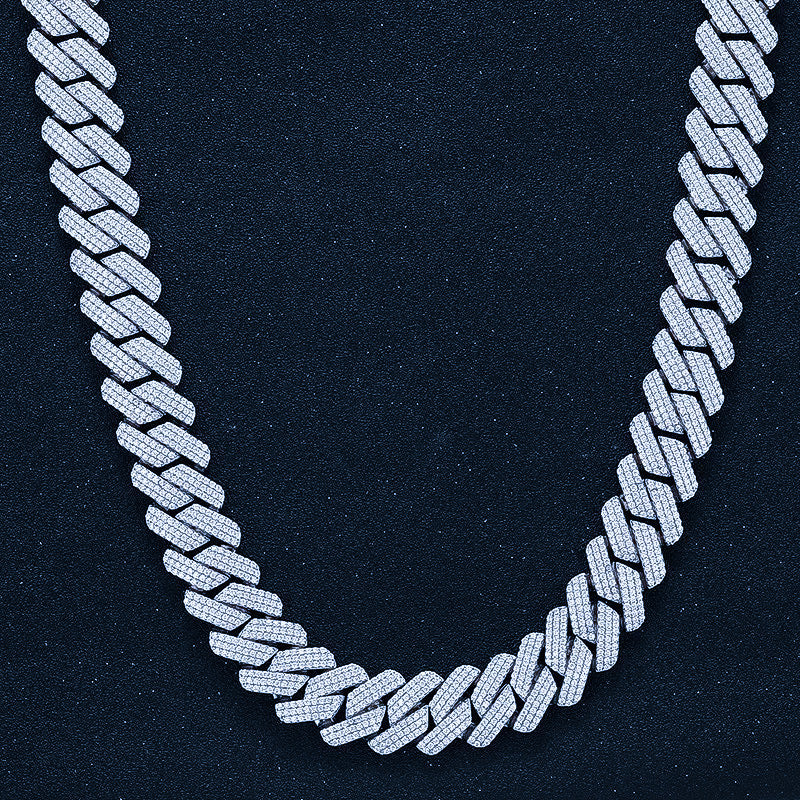 19mm Diamond Prong Link Cuban Chain - 925 Silver