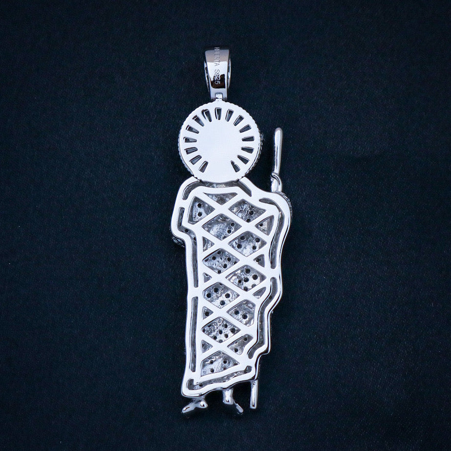Iced Baguette San Judas Pendant - 925 Silver