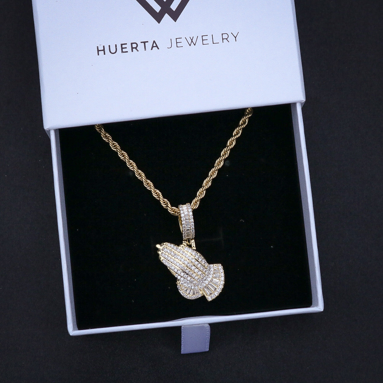 Small Iced Out Praying Hands Pendant - Gold
