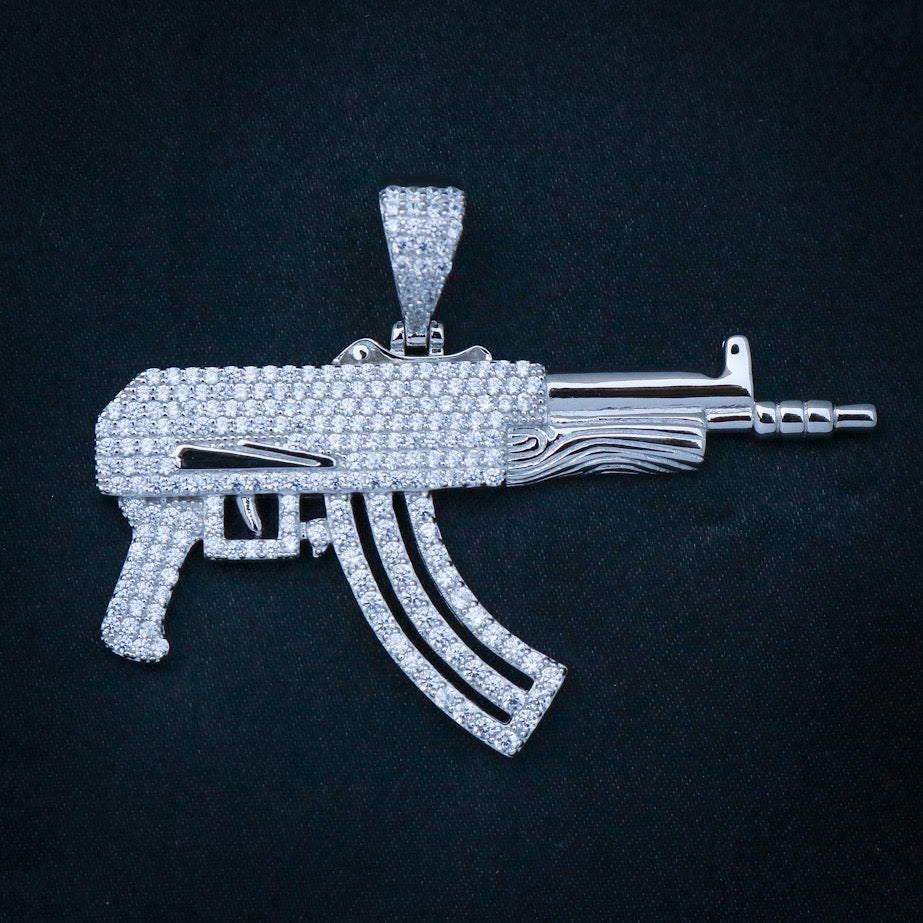 Iced Out AK - 47 Gun Pendant - 925 Silver