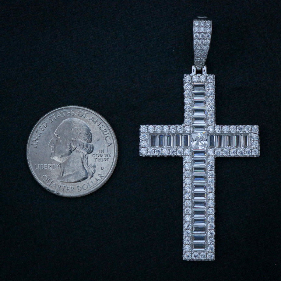 Iced Out Baguette Cross Pendant - 925 Silver