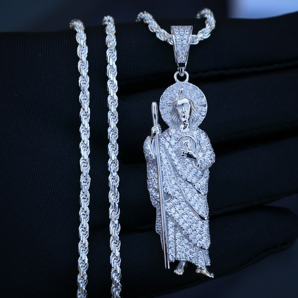 Fully Iced Out San Judas Pendant - 925 Silver