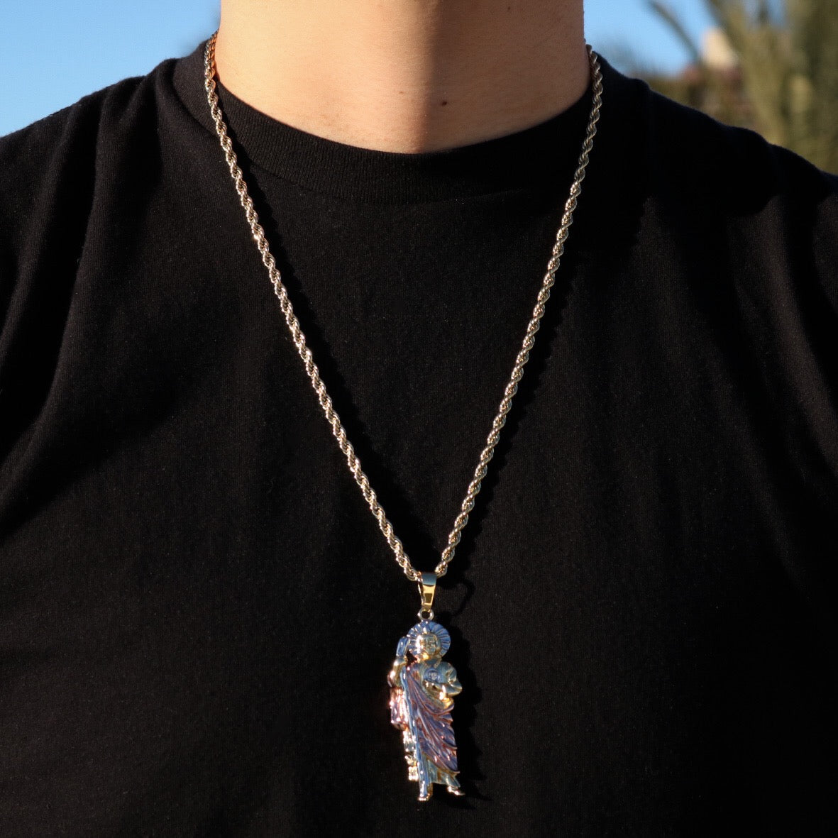 3 Tone San Judas Pendant - Gold