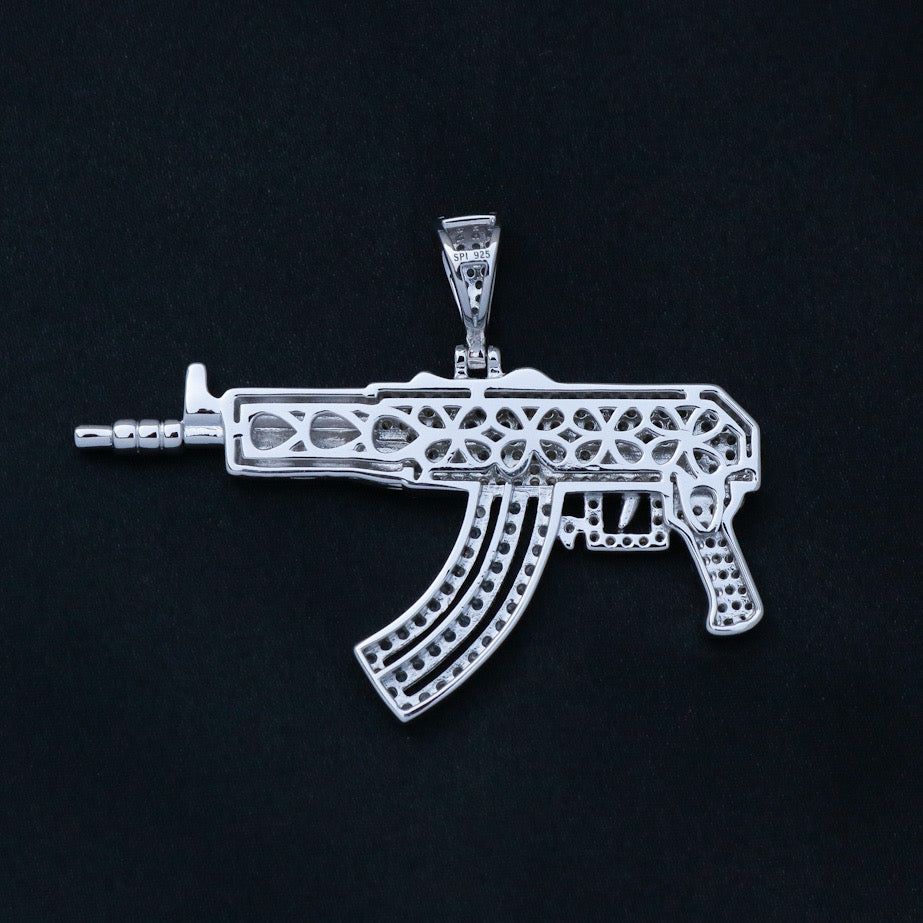 Iced Out AK - 47 Gun Pendant - 925 Silver
