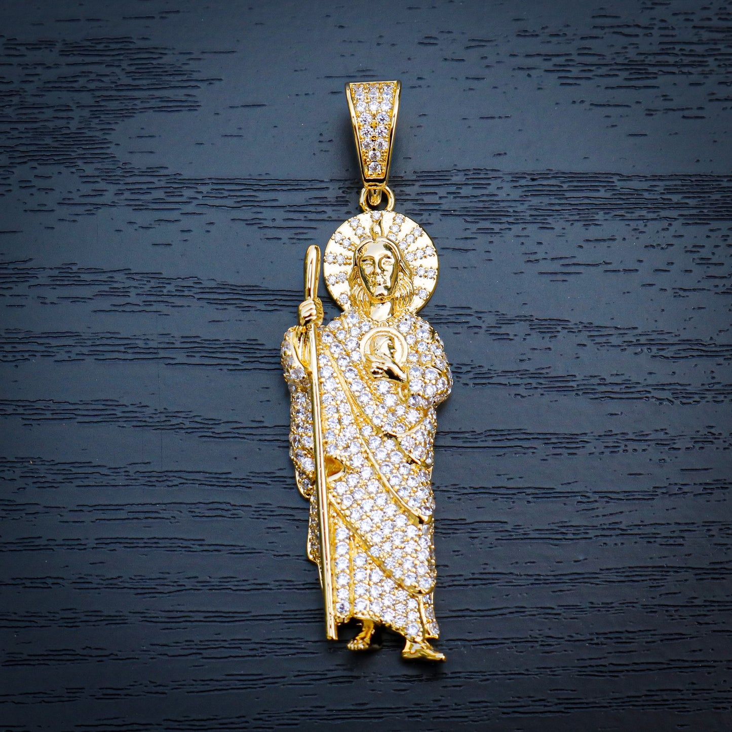 Fully Iced Out San Judas Pendant - Gold