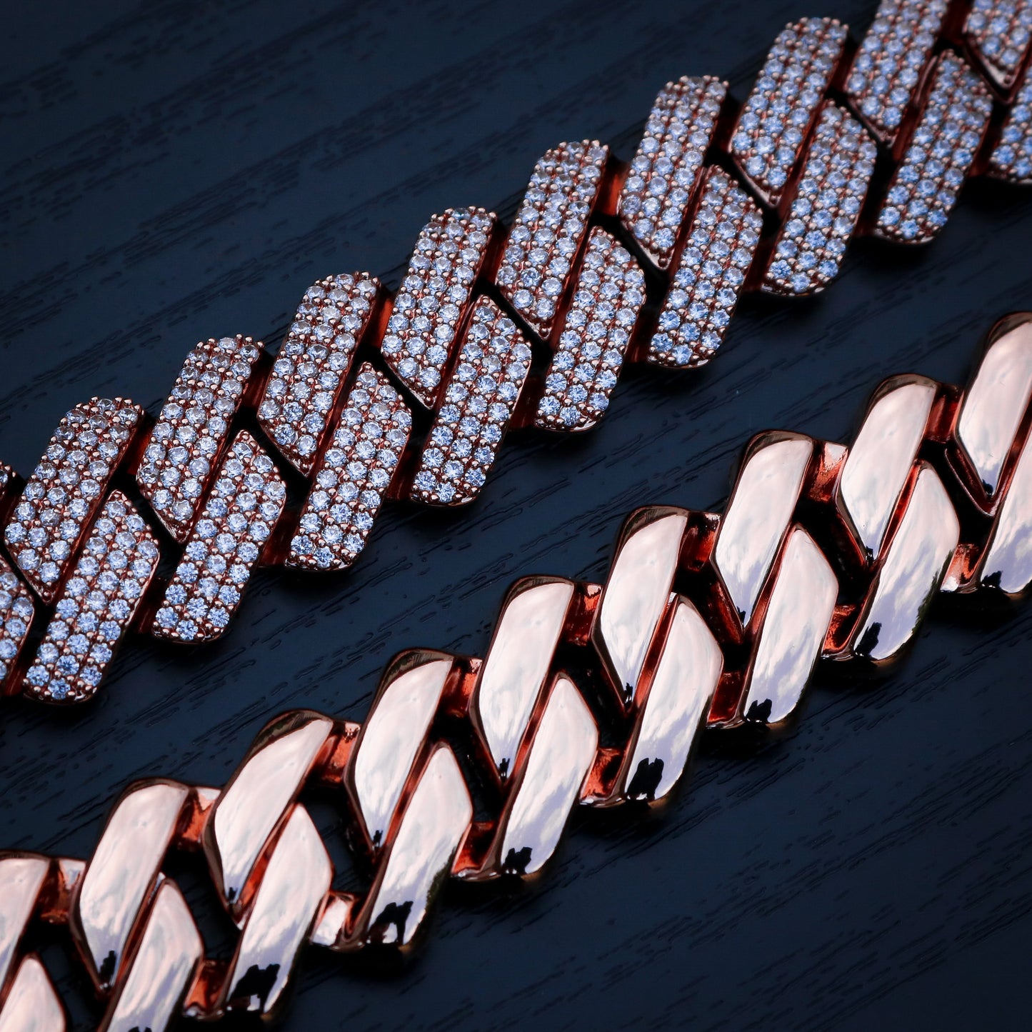 19mm Diamond Prong Link Cuban Chain - Rose Gold
