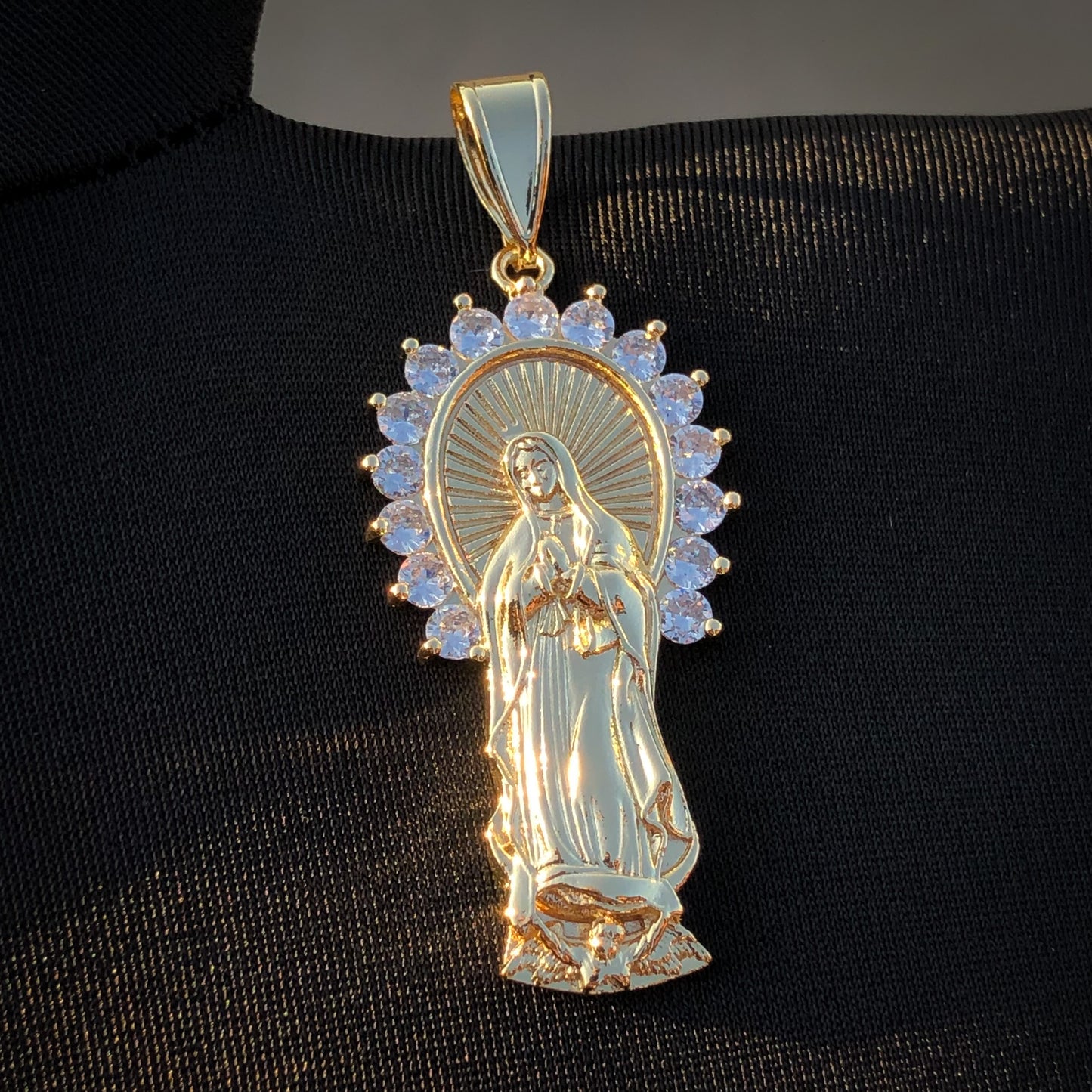 Virgin Mary CZ Diamond Halo Pendant