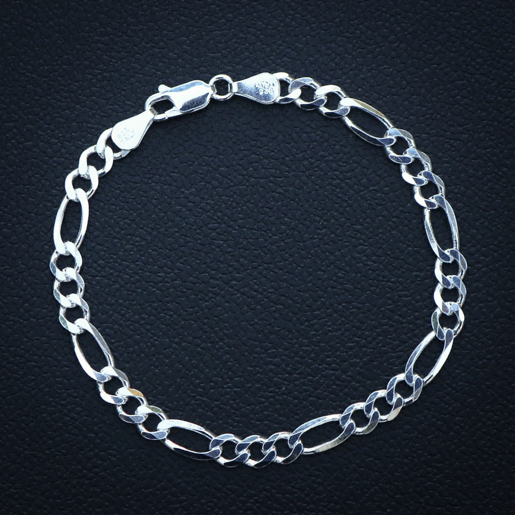 5mm Figaro Bracelet - 925 Silver
