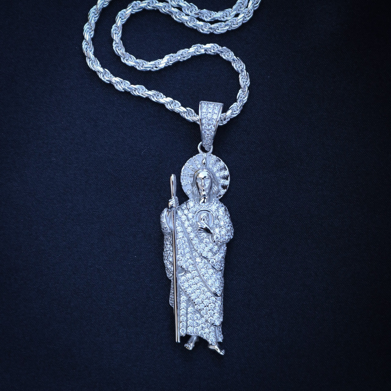 Fully Iced Out San Judas Pendant - Real 925 Silver – Huerta Jewelry