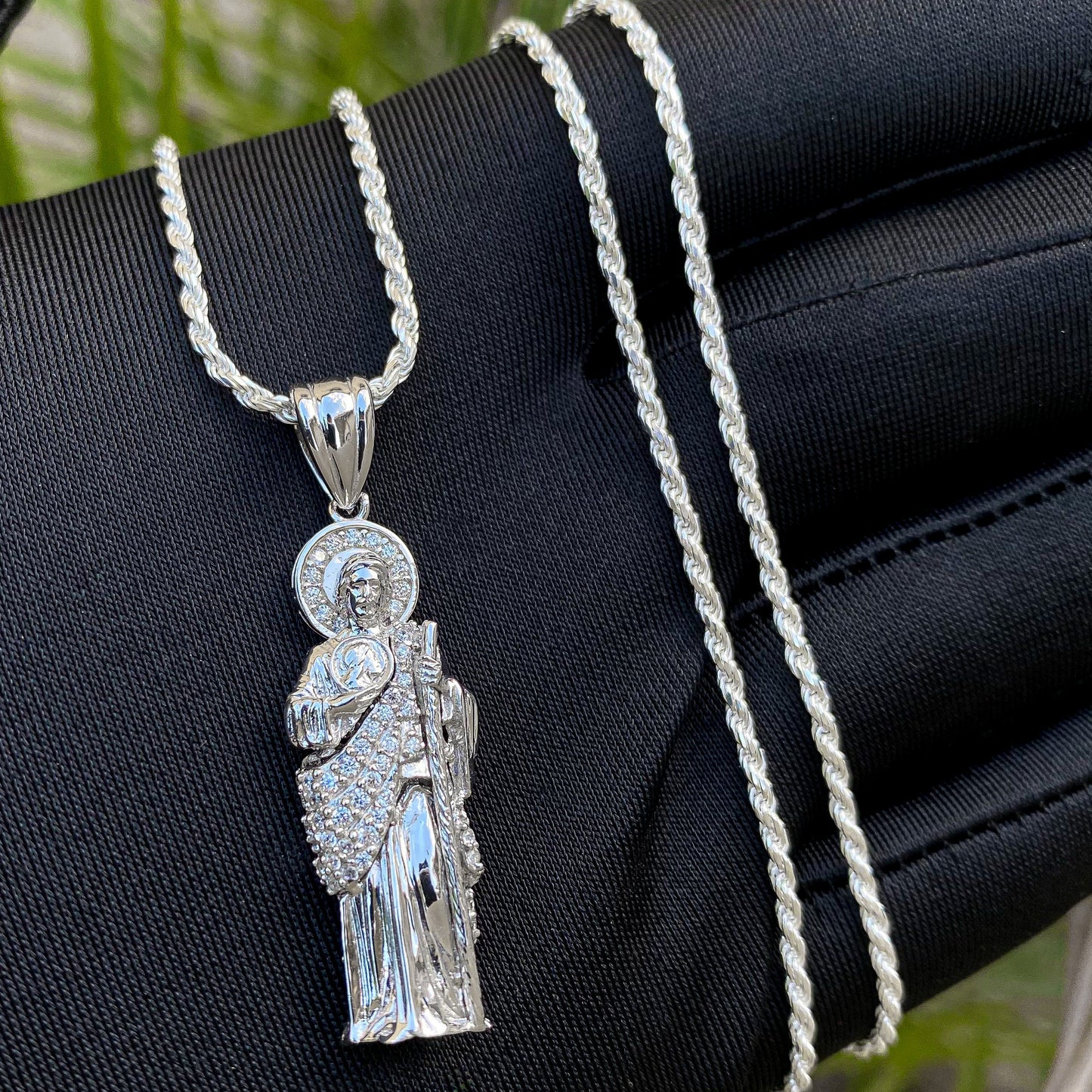 Micro Iced San Judas Pendant - 925 Silver