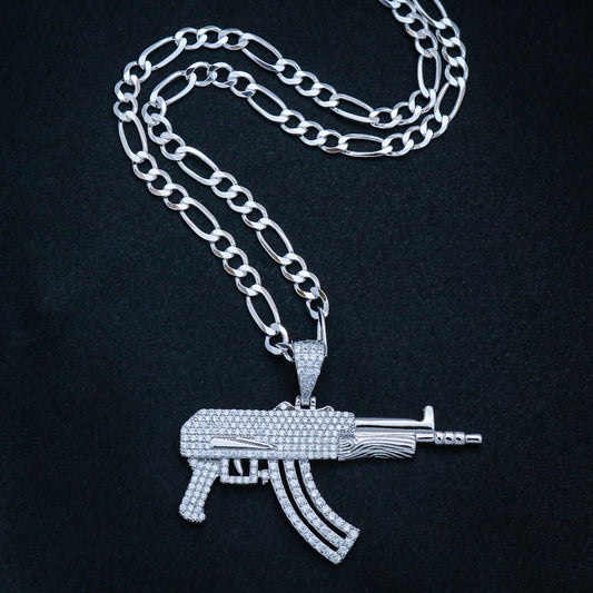 Iced Out AK - 47 Gun Pendant - 925 Silver