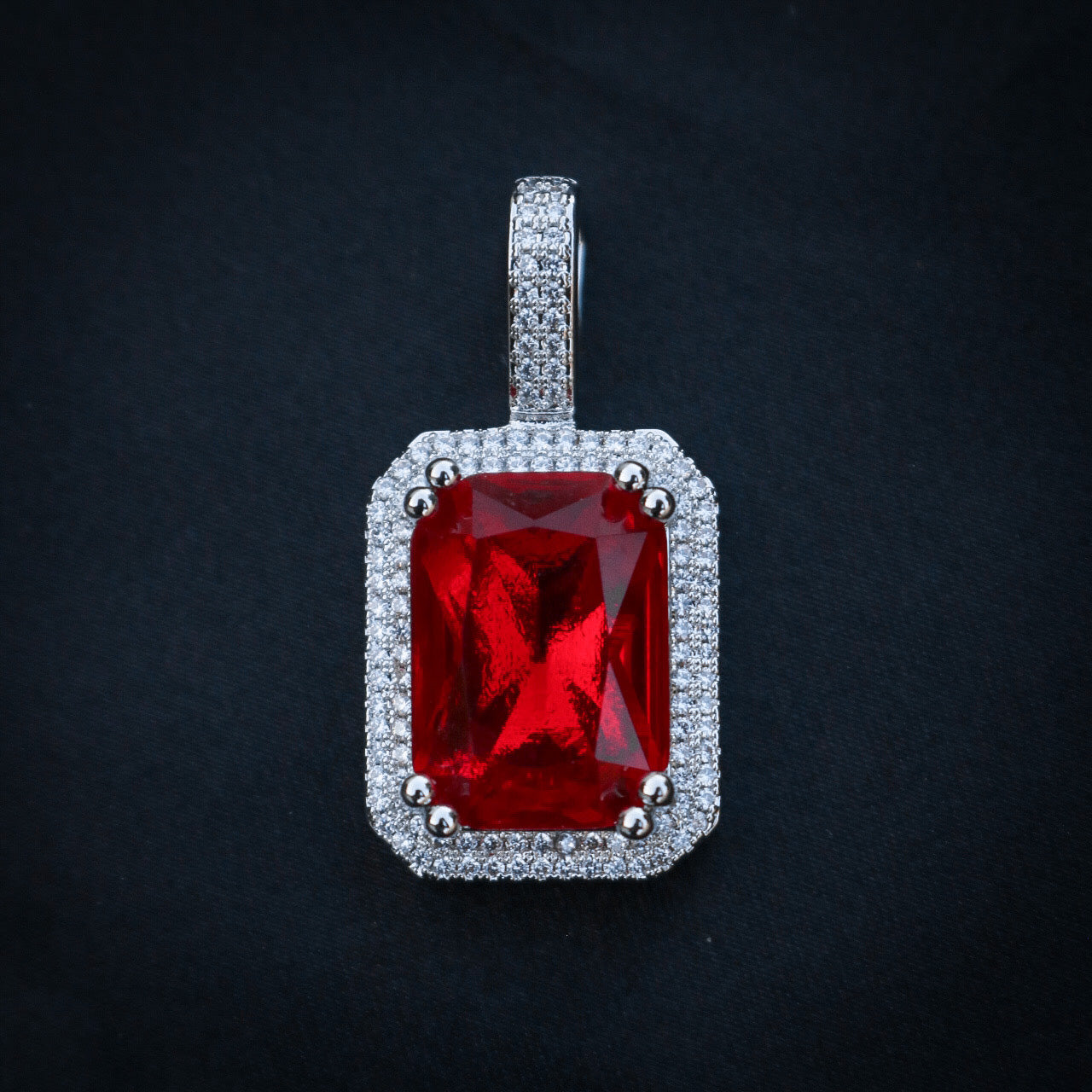 Iced Blood Stone Pendant - White Gold