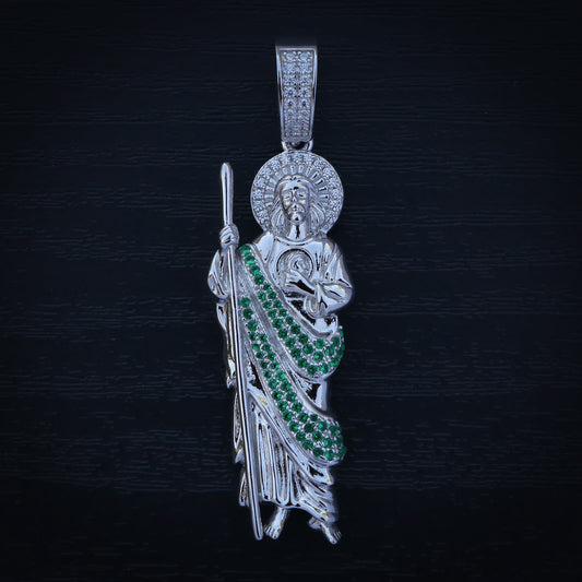 San Judas with Green Stones - 925 Silver