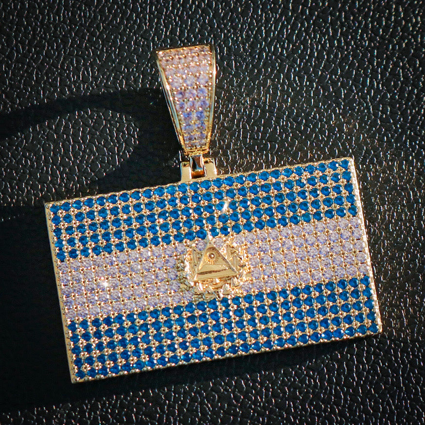 Iced Out El Salvador Flag Pendant - Gold