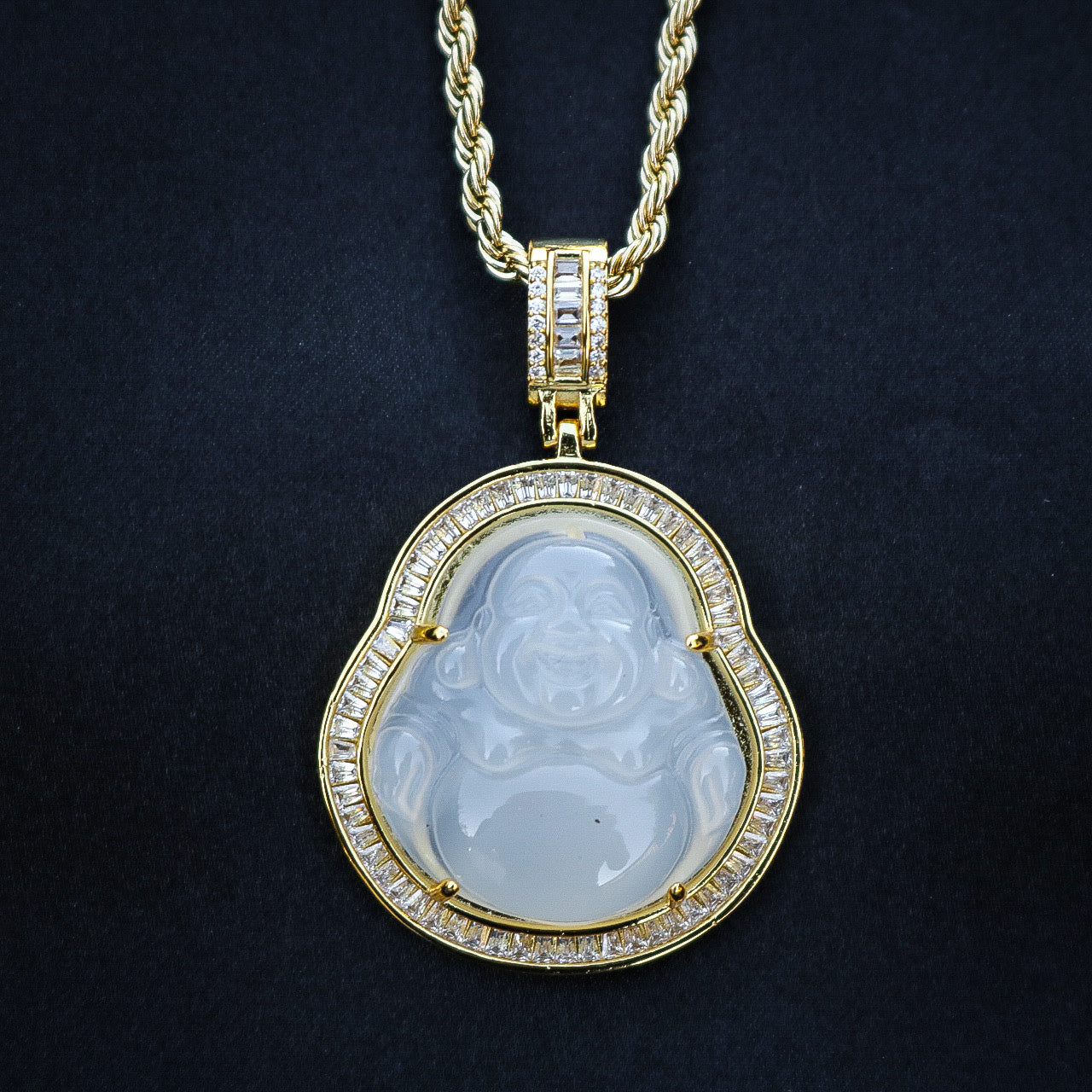 White Buddha Baguette Pendant - Gold