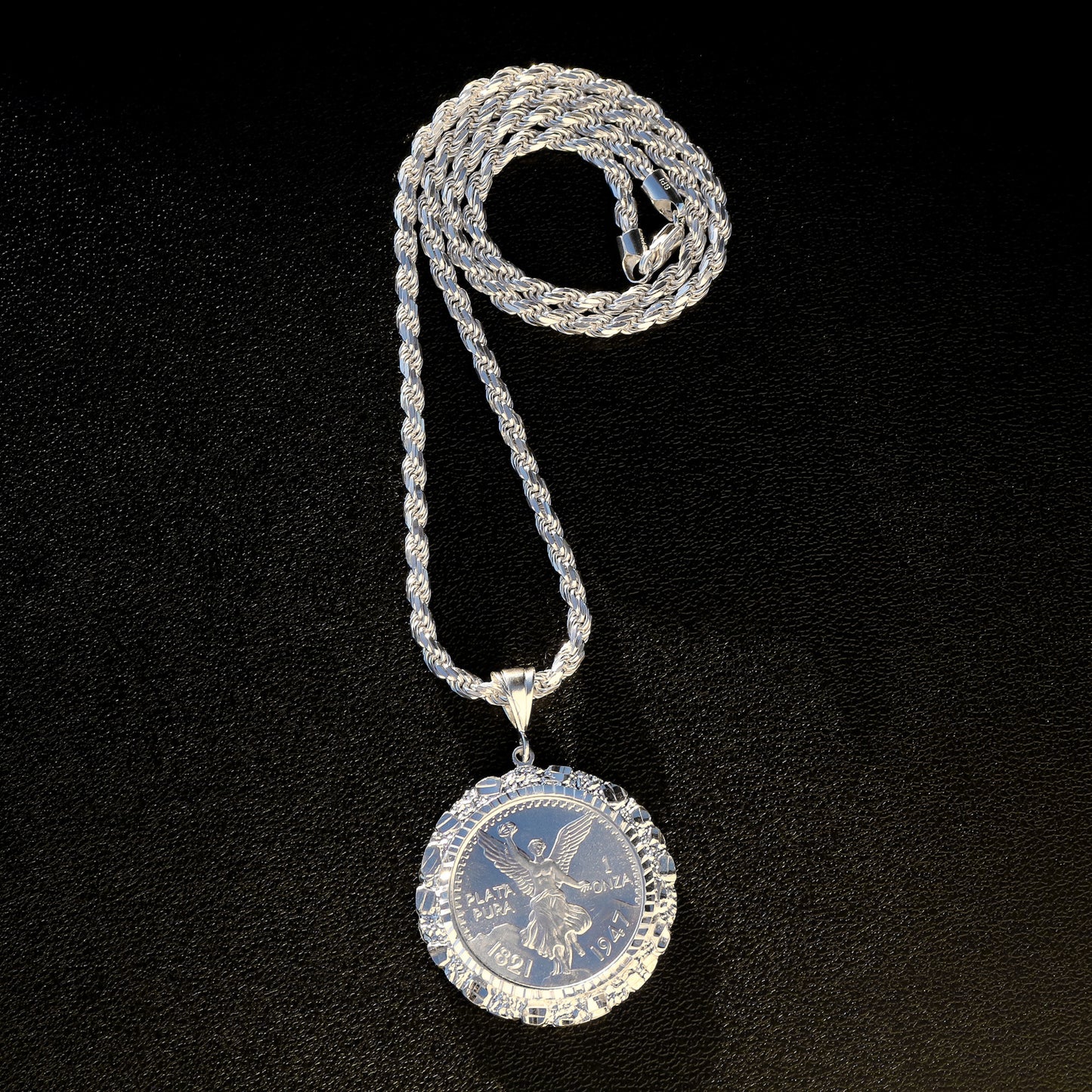 Silver Nugget Bezel Centenario Pendant - 925 Silver