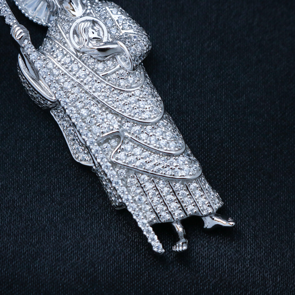 Iced Baguette San Judas Pendant - 925 Silver