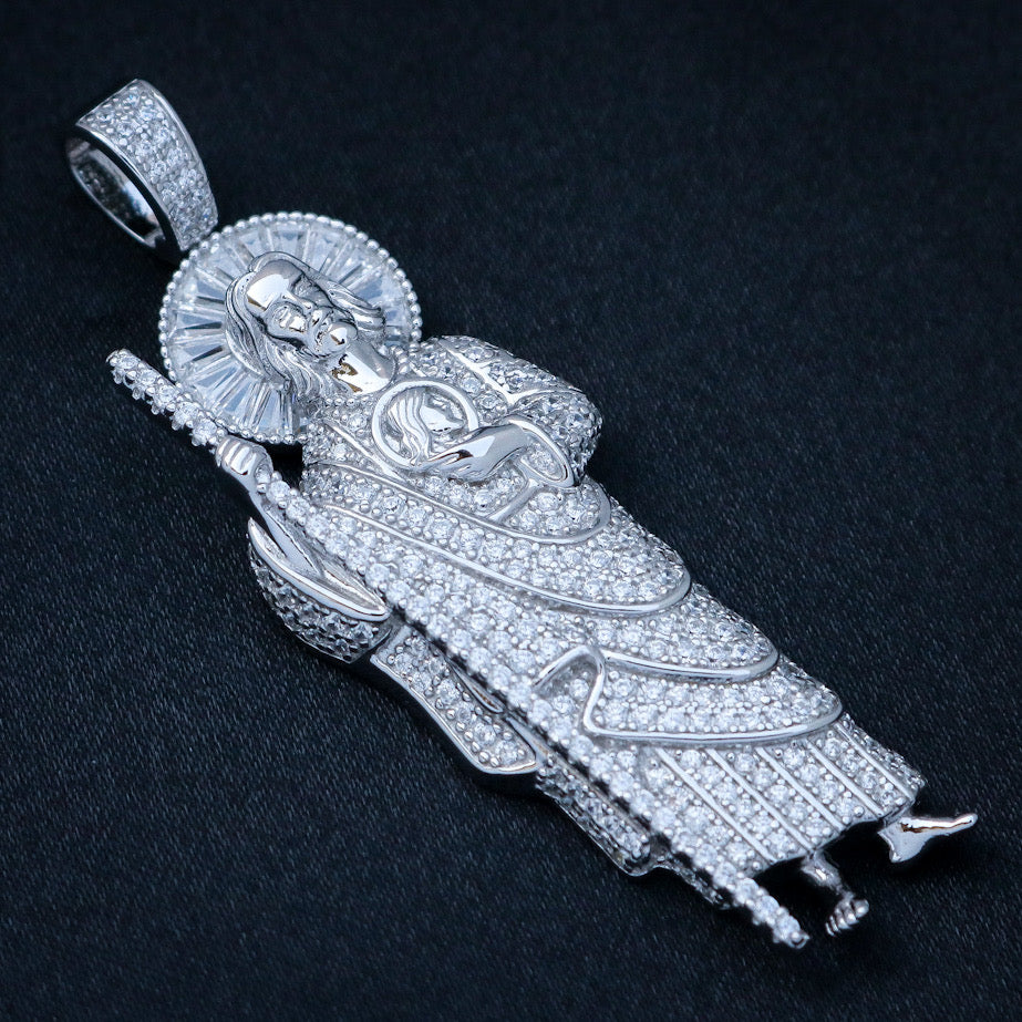 Iced Baguette San Judas Pendant - 925 Silver