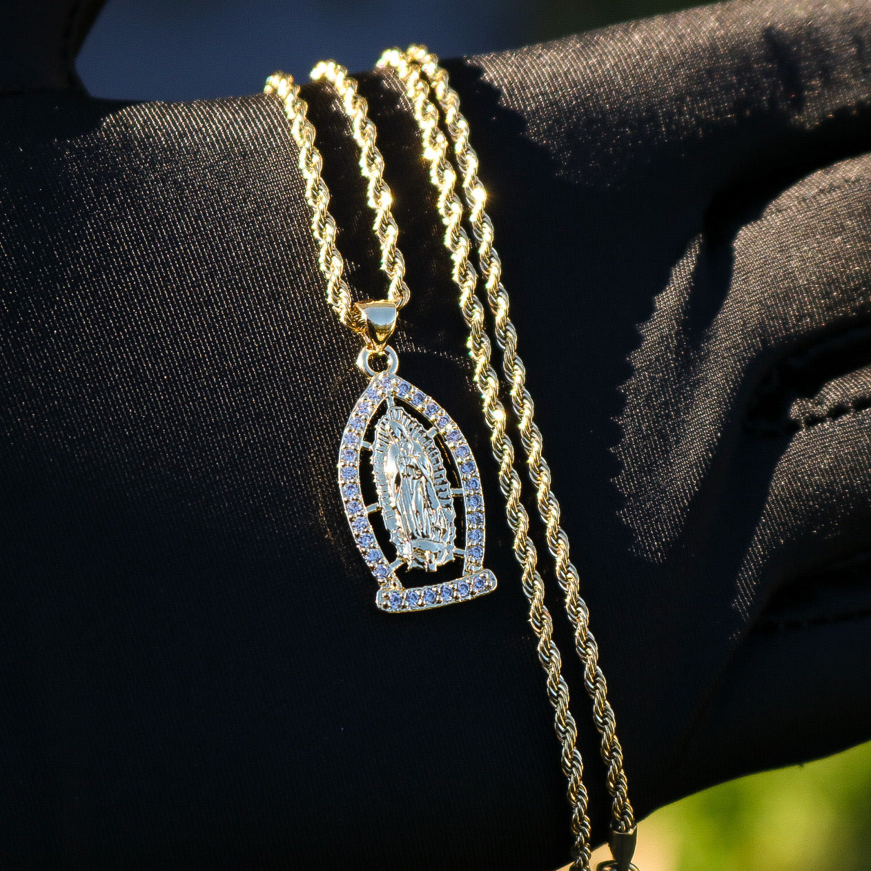 Virgin Mary CZ Necklace - Gold