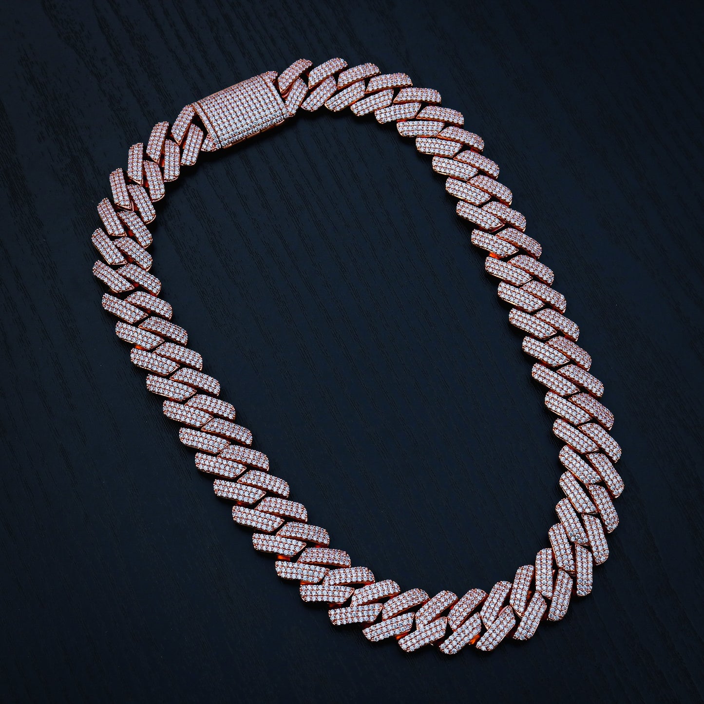 19mm Diamond Prong Link Cuban Chain - Rose Gold