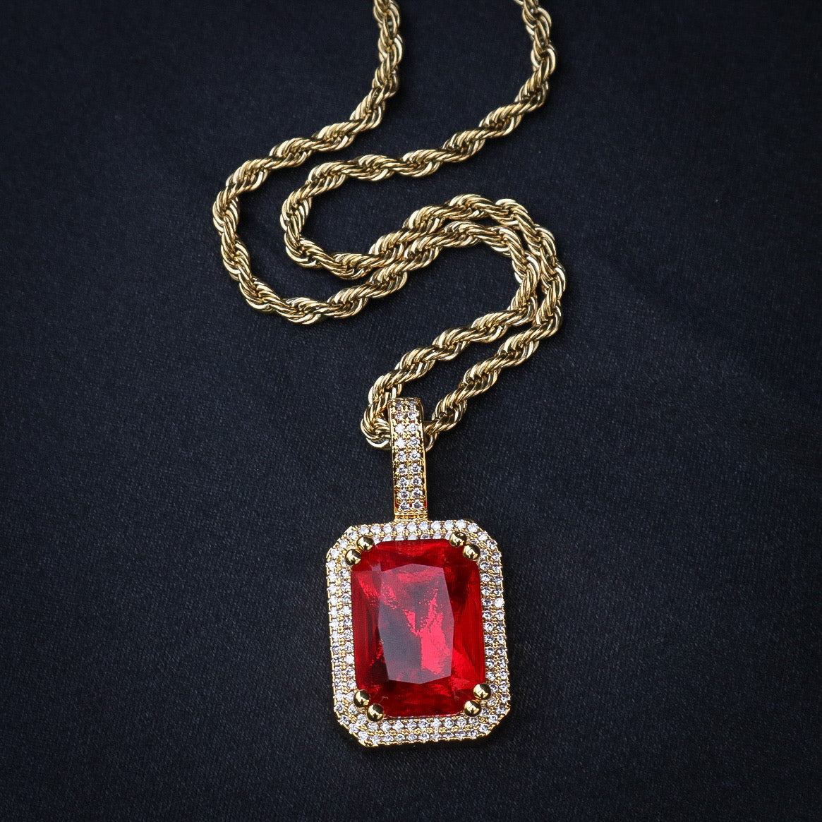 Iced Blood Stone Pendant - Gold