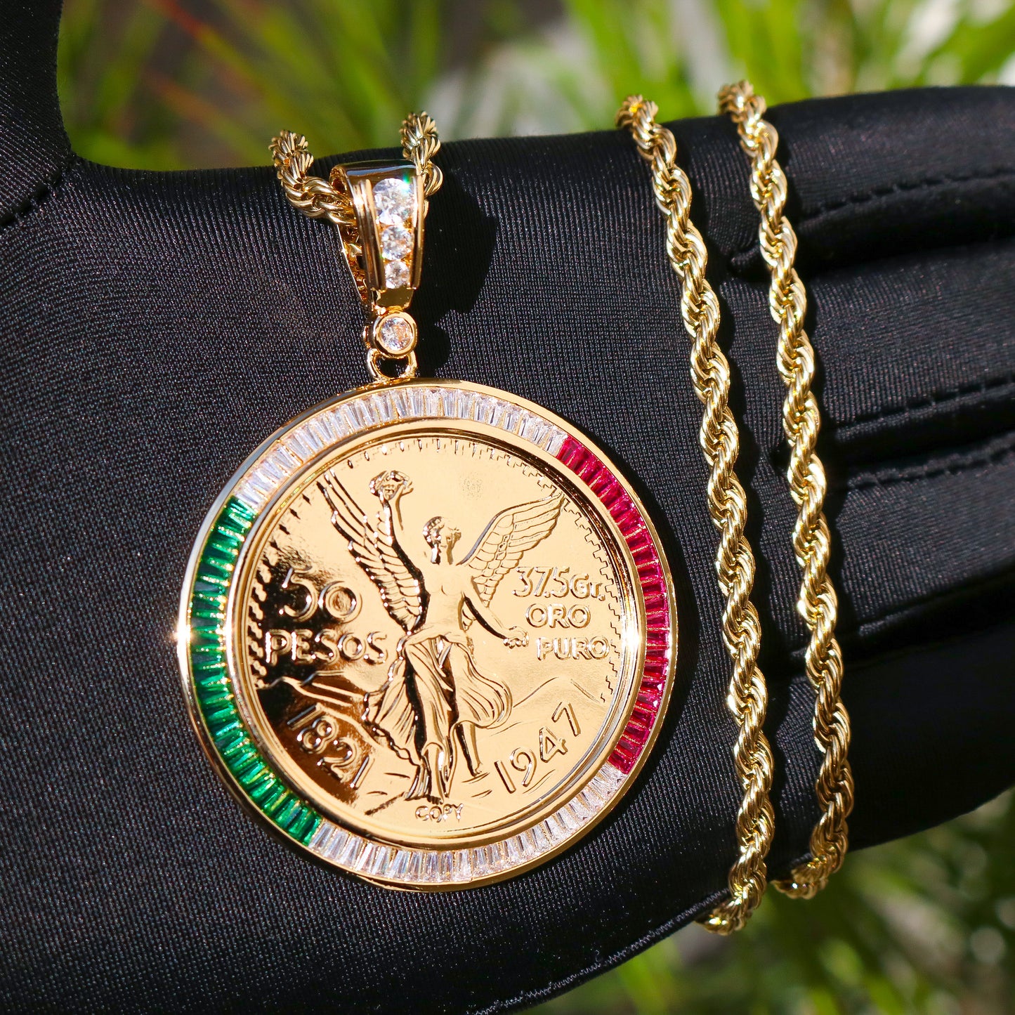 3 Color Baguette Bezel Centenario Pendant