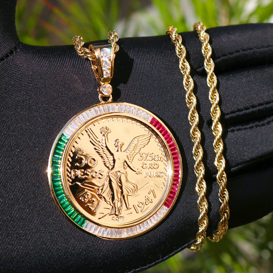 3 Color Baguette Bezel Centenario Pendant