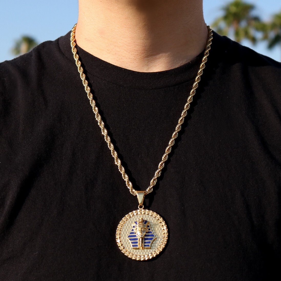 Big Egyptian Pharaoh Medallion Pendant - Gold