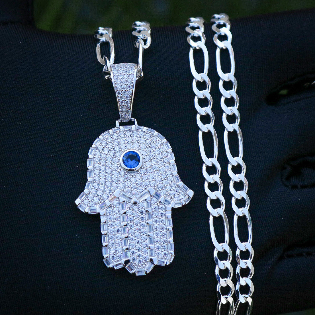 Iced Out Hamsah Pendant - 925 Silver