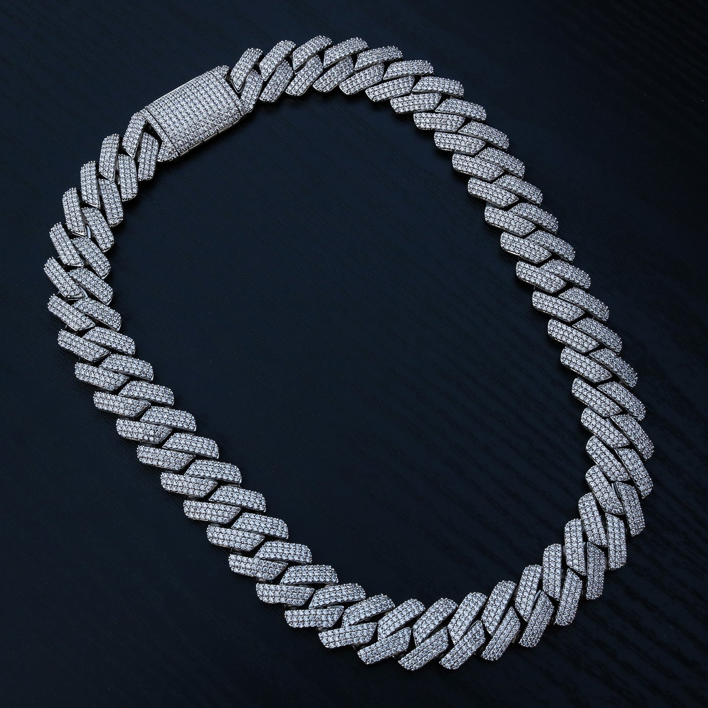 19mm Diamond Prong Link Cuban Chain - White Gold