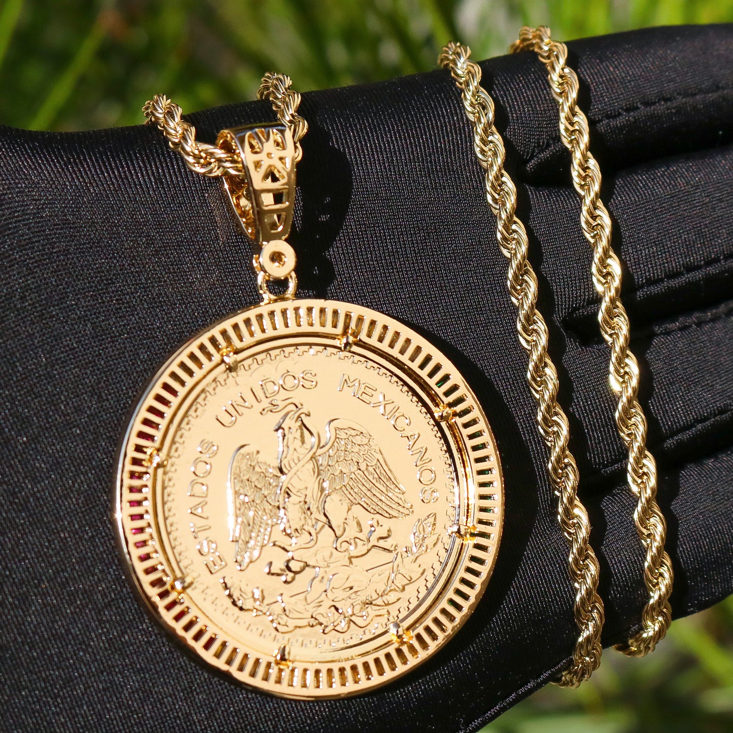 3 Color Baguette Bezel Centenario Pendant