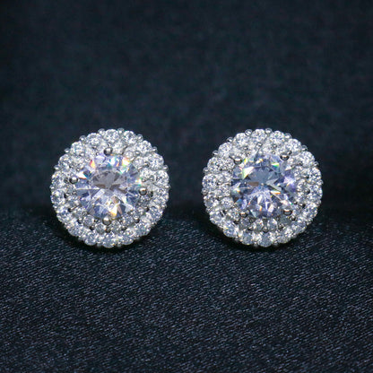 Iced Out Round Diamond Stud Earrings - 925 Silver