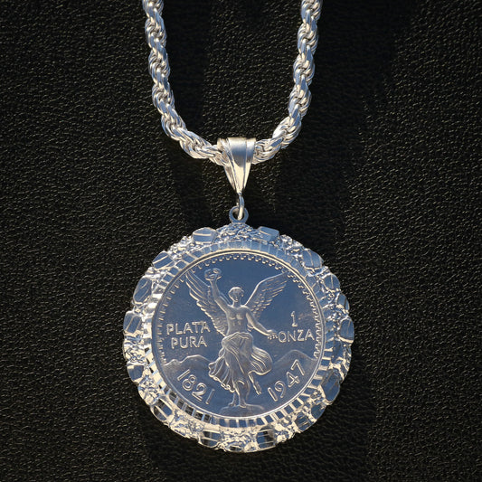 Silver Nugget Bezel Centenario Pendant - 925 Silver