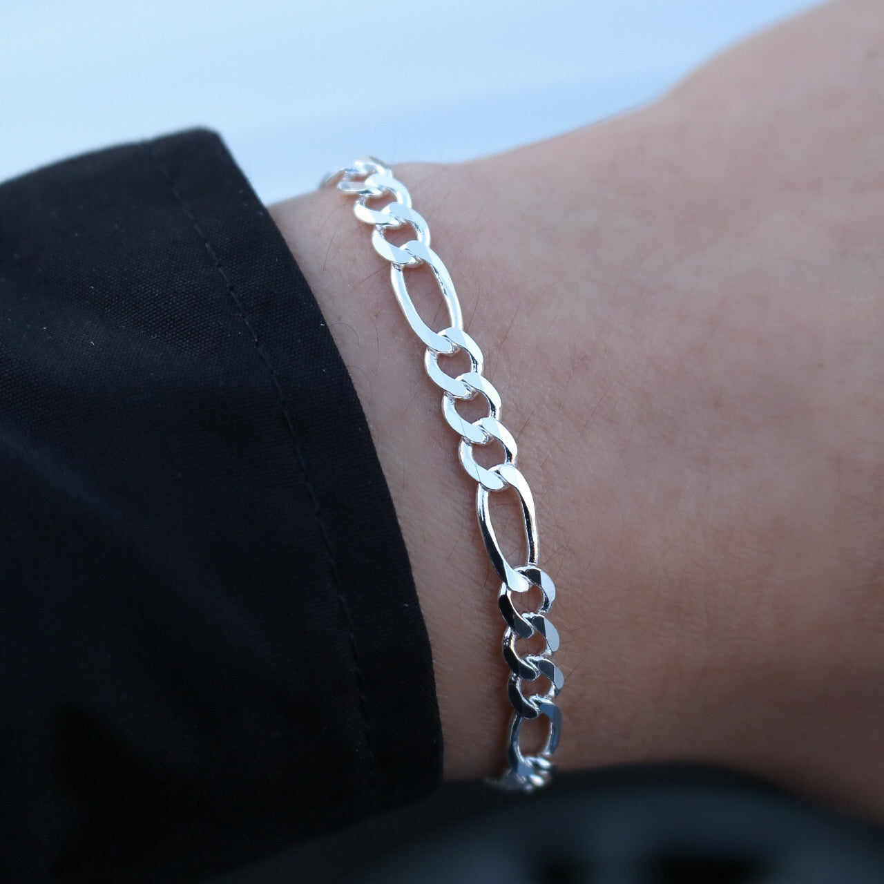 5mm Figaro Bracelet - 925 Silver