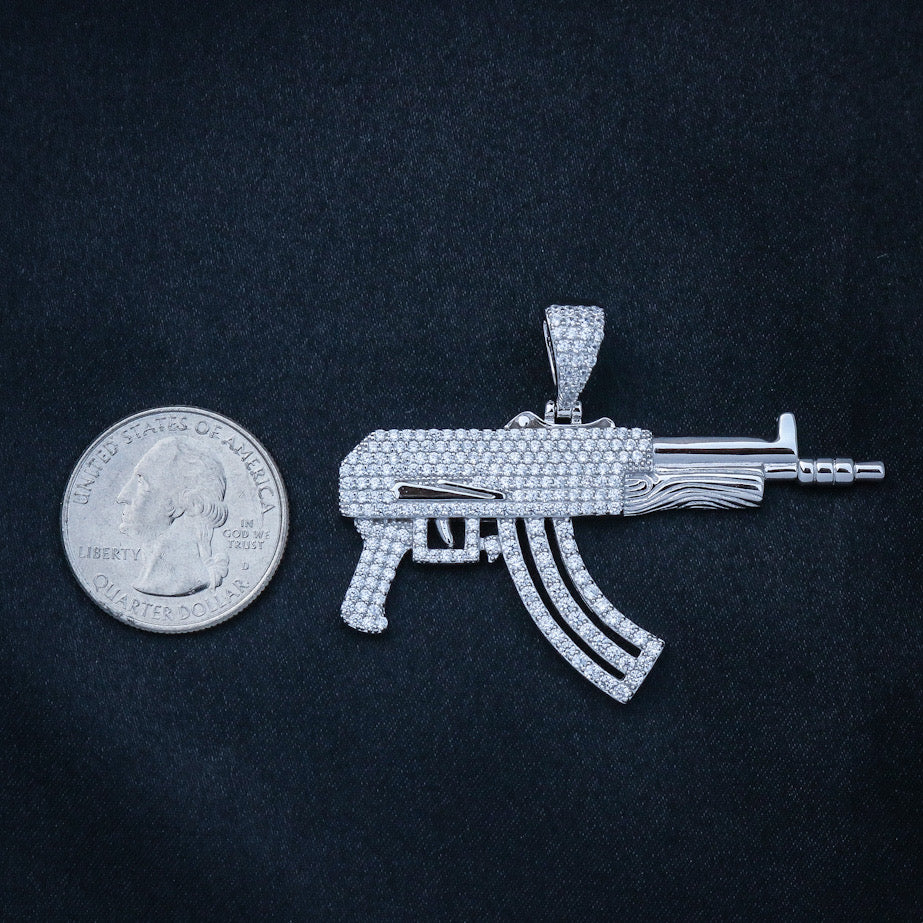 Iced Out AK - 47 Gun Pendant - 925 Silver