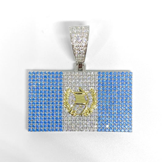 Iced Out Guatemala Flag Pendant - 925 Silver