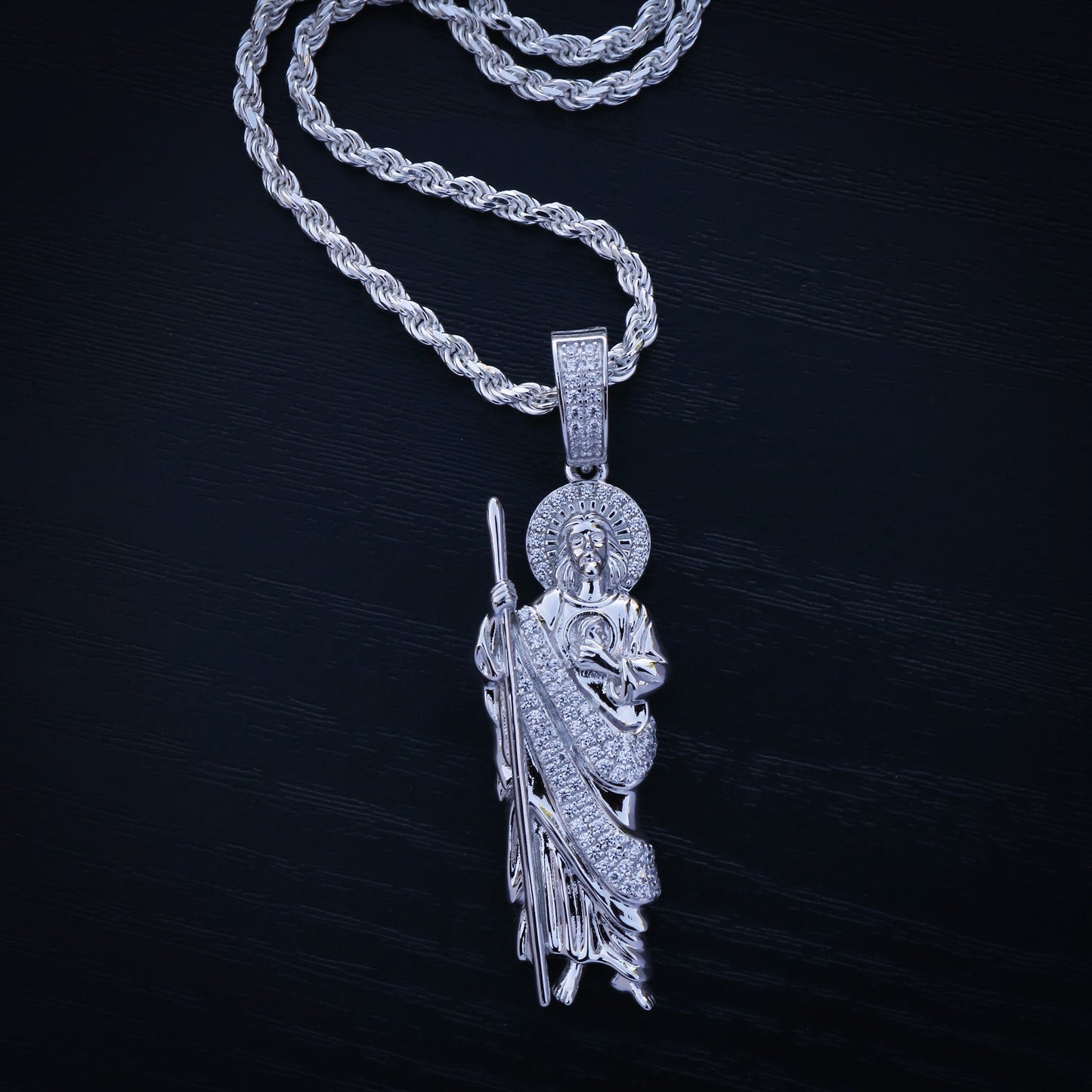Iced San Judas Pendant - 925 Silver