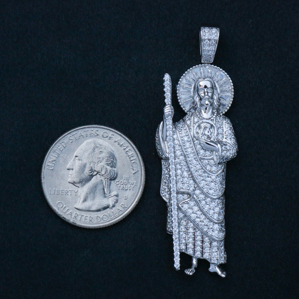 Iced Baguette San Judas Pendant - 925 Silver