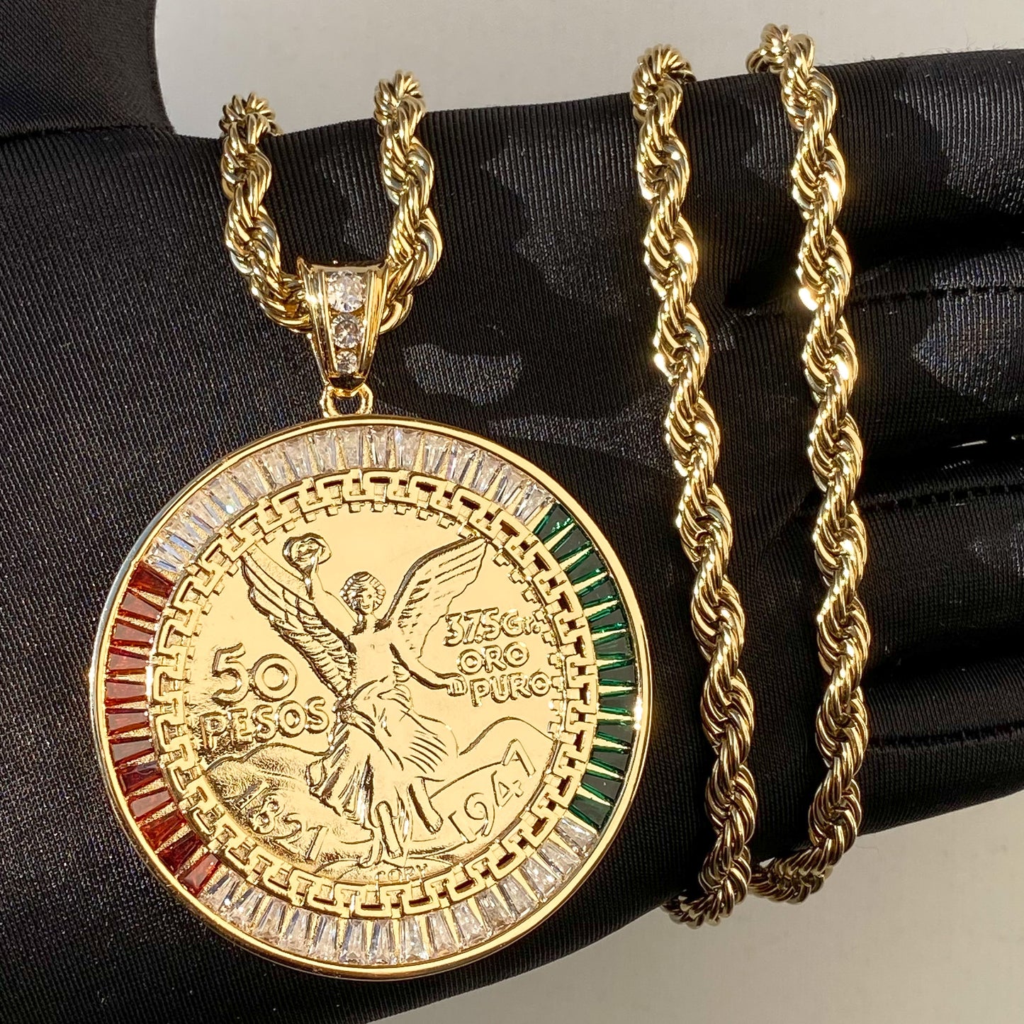 Baguette 3 Color Diamond Centenario Pendant
