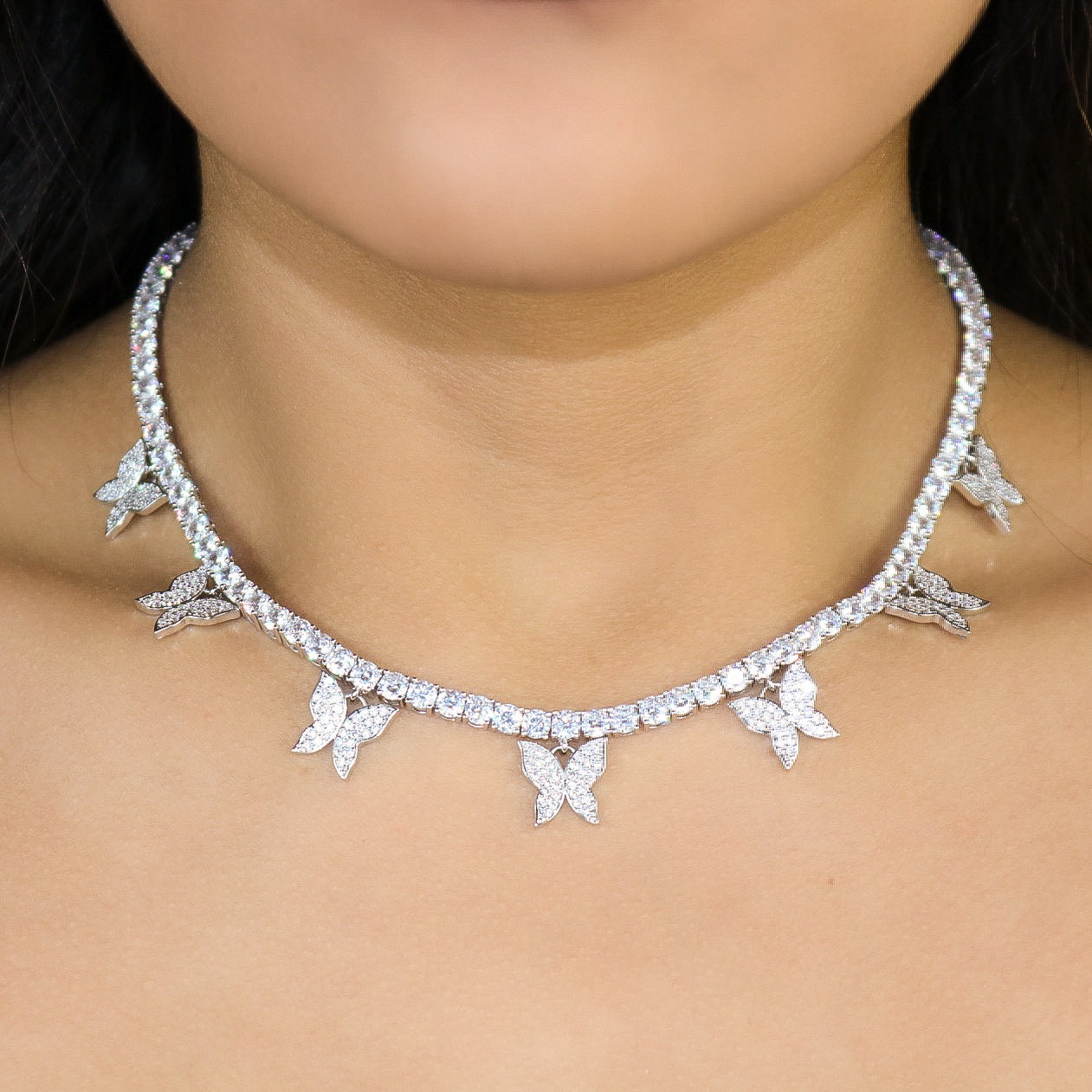 Silver Butterfly Tennis Butterfly Necklace Butterfly Tennis