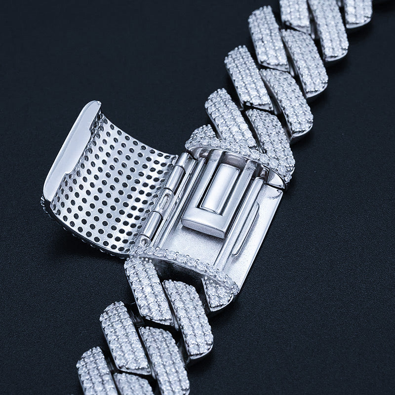 19mm Diamond Prong Link Cuban Chain - 925 Silver